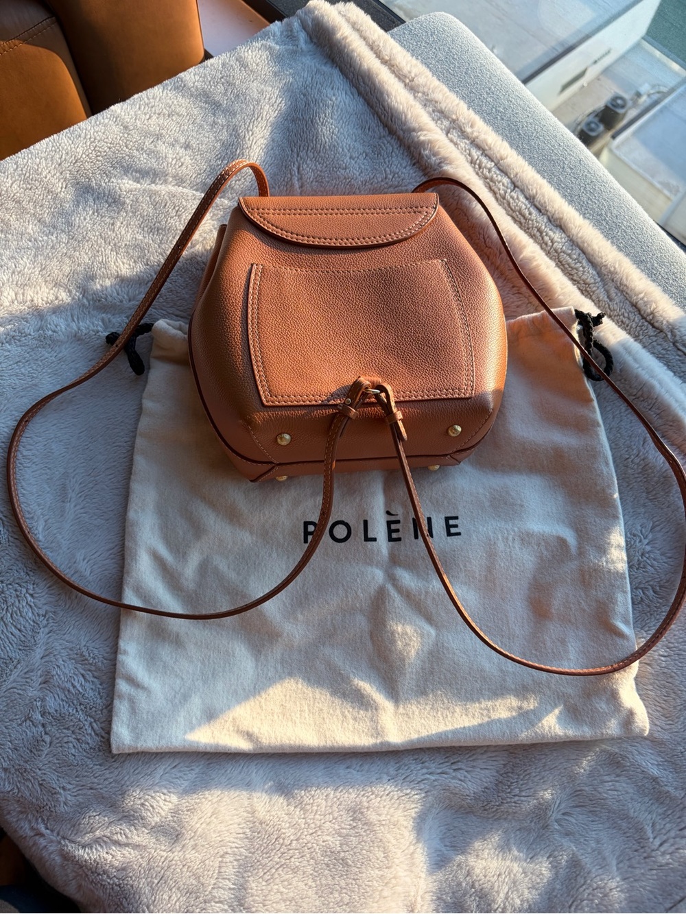 Polène Numéro Un Mini Backpack Convertible 3-Way Caramel Tan - Picture 3 of 5